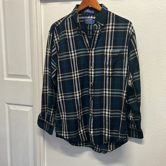 Pendleton Sir Men’s Medium Wool Button Down Long Sleeves Tartan Plaid Green - Picture 3 of 10